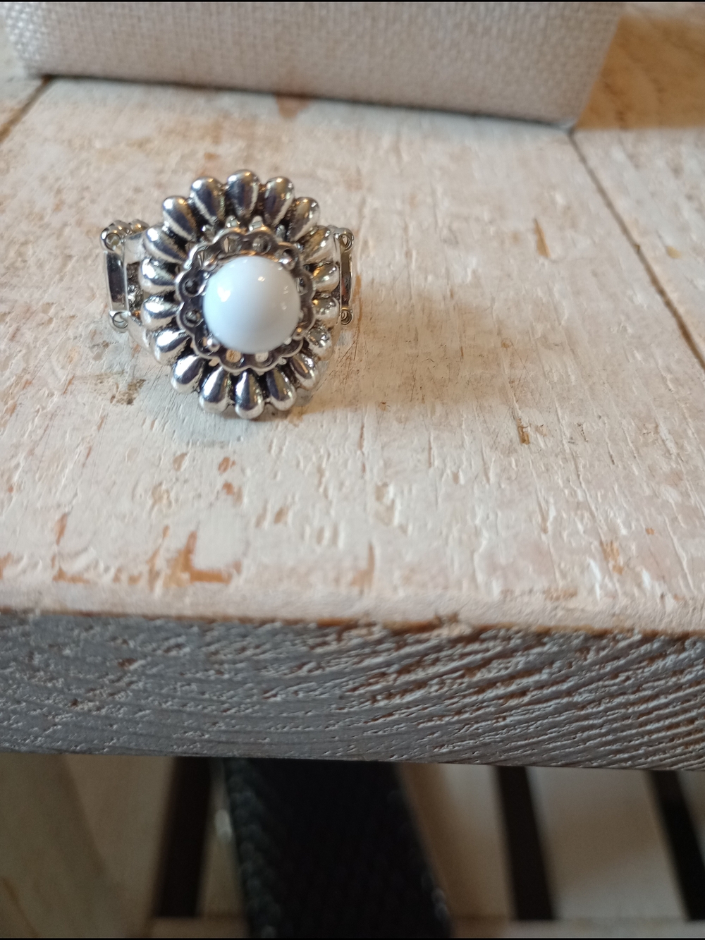paparazzi Silver Floral Ring with White Center